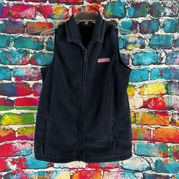 Vineyard Vines Navy Blue Fleece Zip Up Vest Girls Size XL (20) - Picture 1 of 7